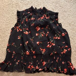 J. Crew Floral Black and Red Women's Top